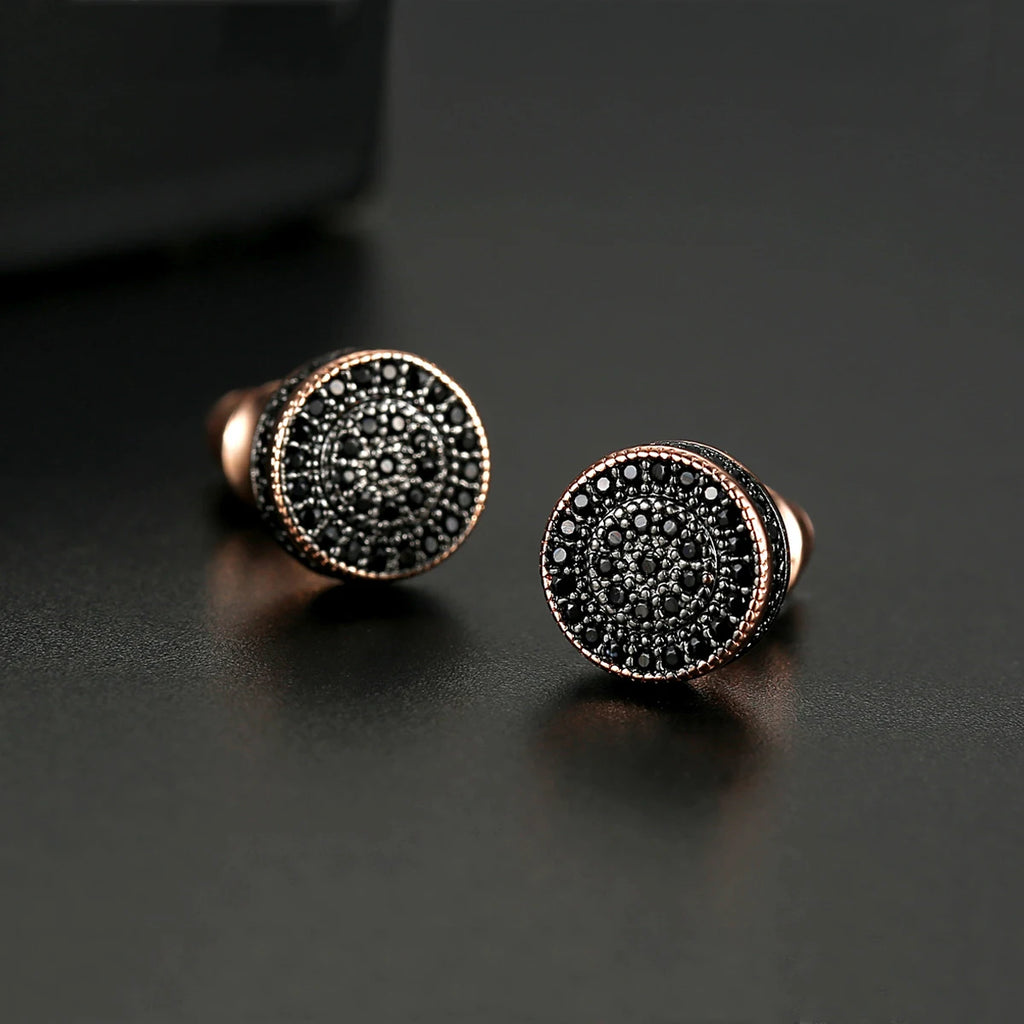 Elegant Small Hip Hop Round Stud Earrings Korean Style AAA Black/White Cubic Zircon Fashion Jewelry for Men/women