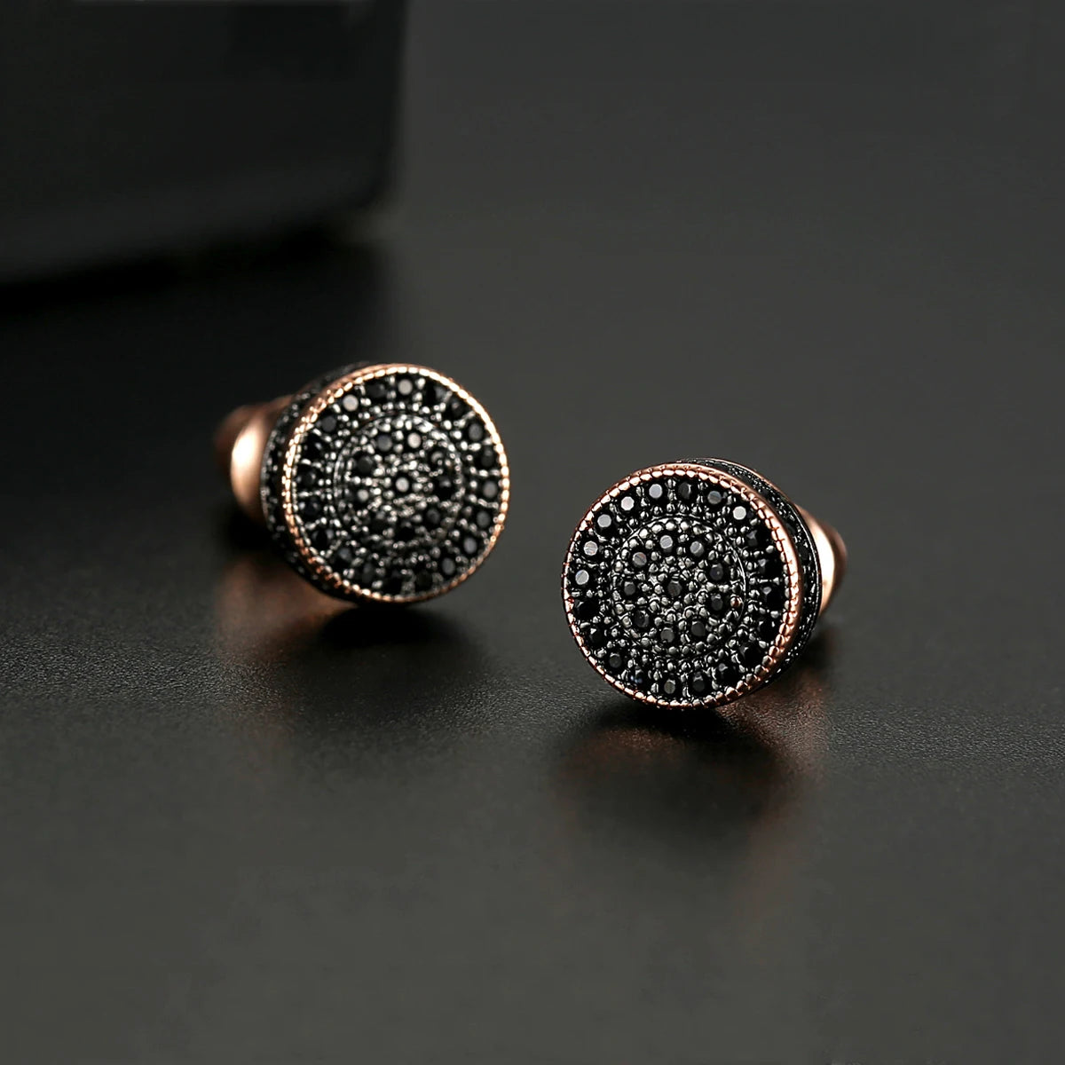Elegant Small Hip Hop Round Stud Earrings Korean Style AAA Black/White Cubic Zircon Fashion Jewelry for Men/women