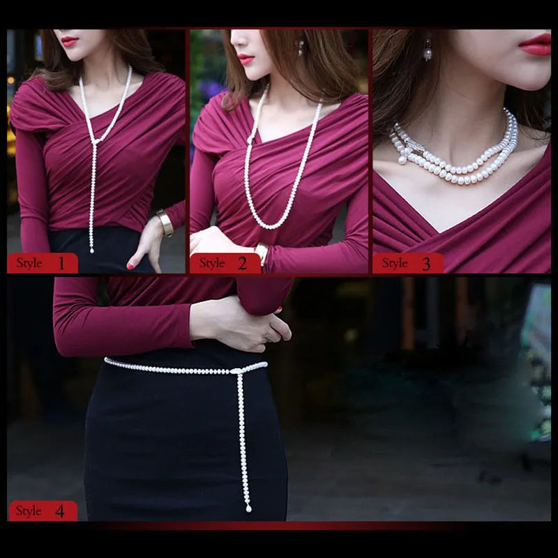 Real Natural Long Pearl Necklace For Women,Wedding Fresh Water Pearl Necklaces