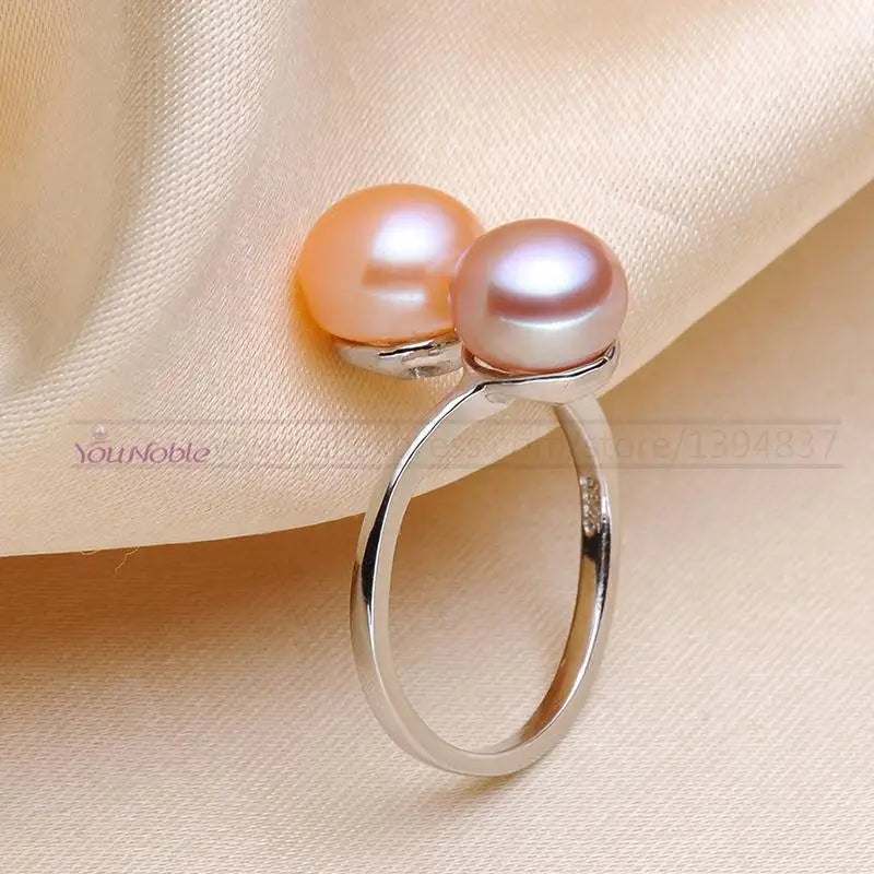 natural pearl rings silver 925 double pearl rings adjustable