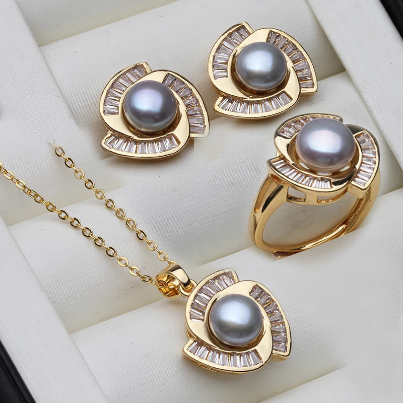 Real Pearl Necklace And Earring Set For Women,18K Gold Plated Elegant Pearl Jewelry Set