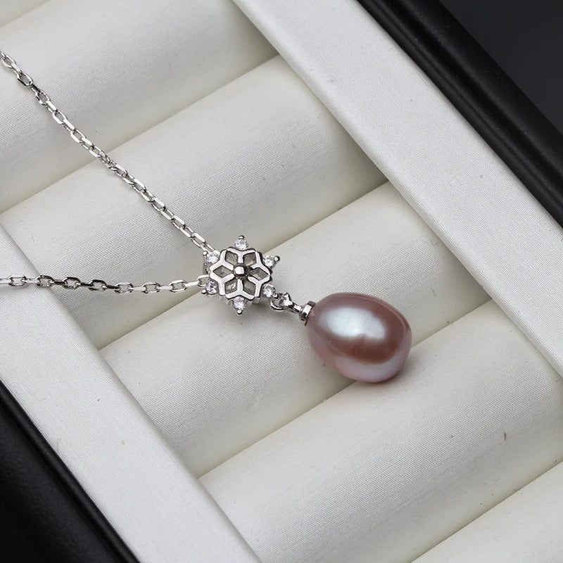 Real Freshwater Natural Pearl Pendant Snow 925 Sterling Silver Pendant Necklace Chain 45cm