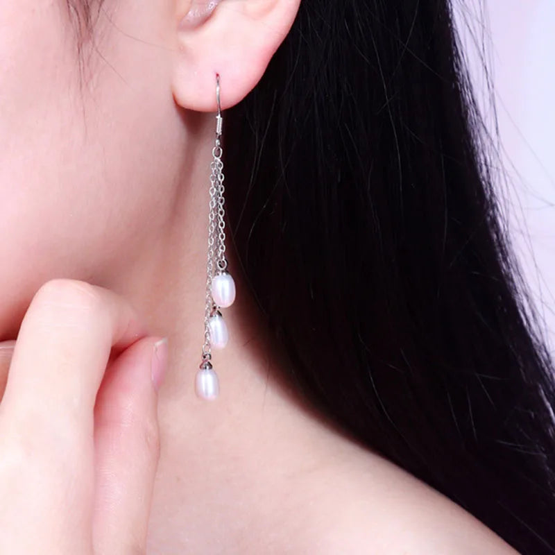 Real Fresh Water Natural Long Pearl Earring Drop
