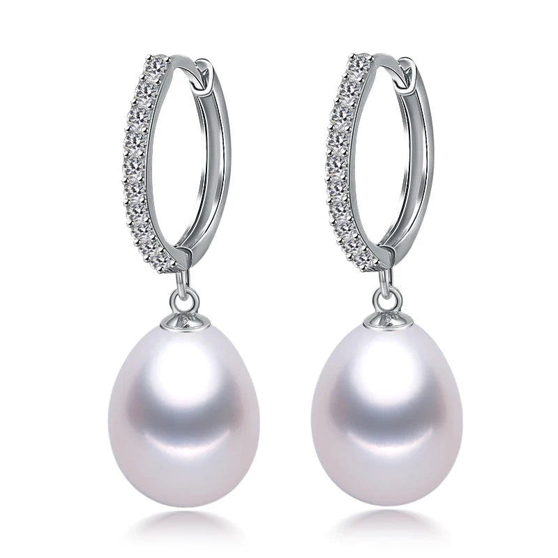 Top Quality White Pearl Earrings For Women,cute Fashion Real 925 Silver Black Freshwater Fine Pearl