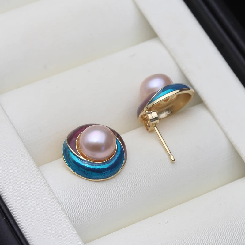Real Cultured Freshwater Pearl Earrings For Women,925 Silver Pearl Stud Earring
