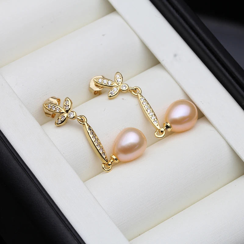 Genuine Freshwater Pearl Earring for Women,18k Gold Plated Pearl Drop Earrings