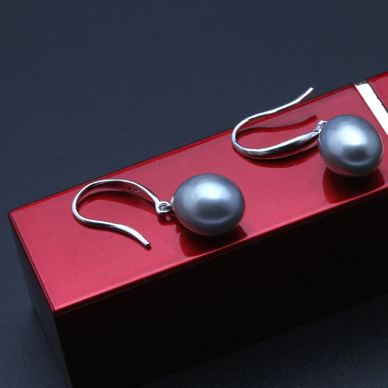 Real Natural Pearl Earrings ,925 Sterling Silver White Freshwater Pearl Drop Earrin