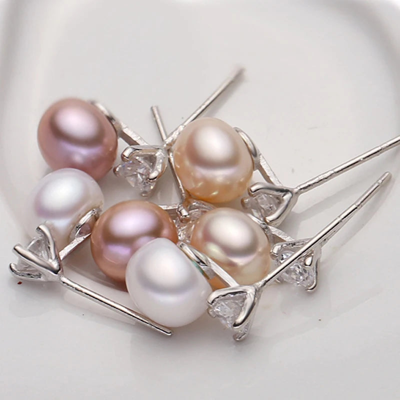 Genuine Natural Freshwater Pearl Earrings 925 Sterling Silver Stud Earrings With Natural Pearls