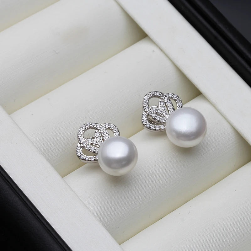 Natural Freshwater White Pearl Earrings Women,Vintage Small Silver 925 Pearl Earrings