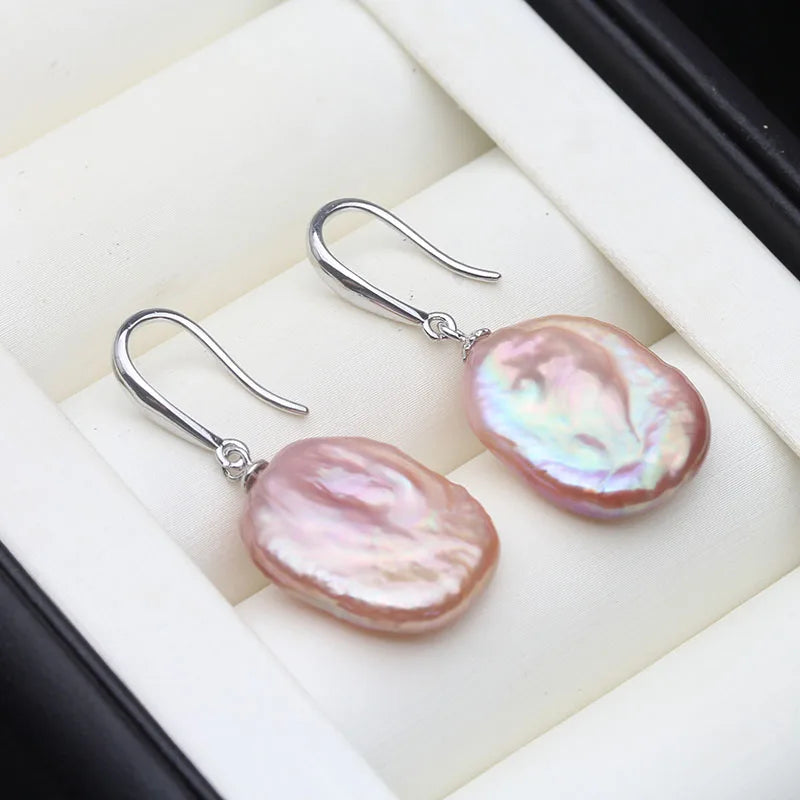 Big Natural Baroque Pearl Earrings Women,925 Silver Freshwater Pearl Dangle Earring