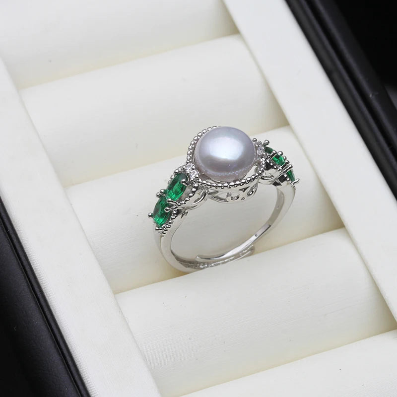 Real Natural Freshwater Pearl Ring for Women,925 Silver Pearl Rings Adjustable