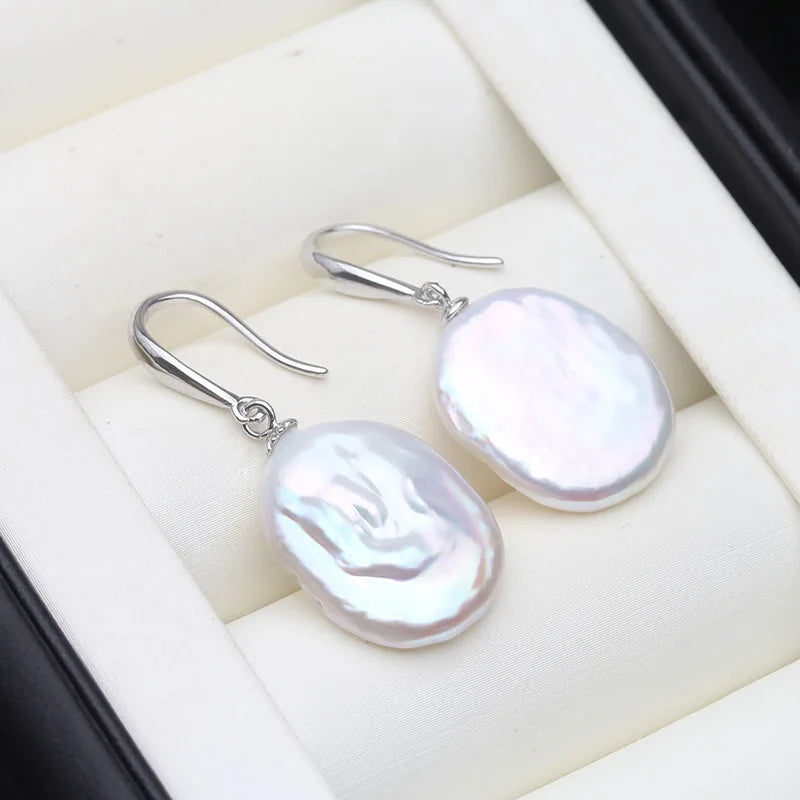 Big Natural Baroque Pearl Earrings Women,925 Silver Freshwater Pearl Dangle Earring