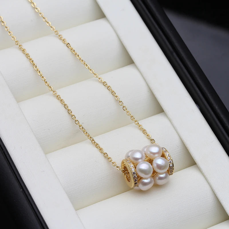 Real White Freshwater Pearl Necklace with Pendant Woman,Vintage Gold Plated Pearl Pendant Necklace