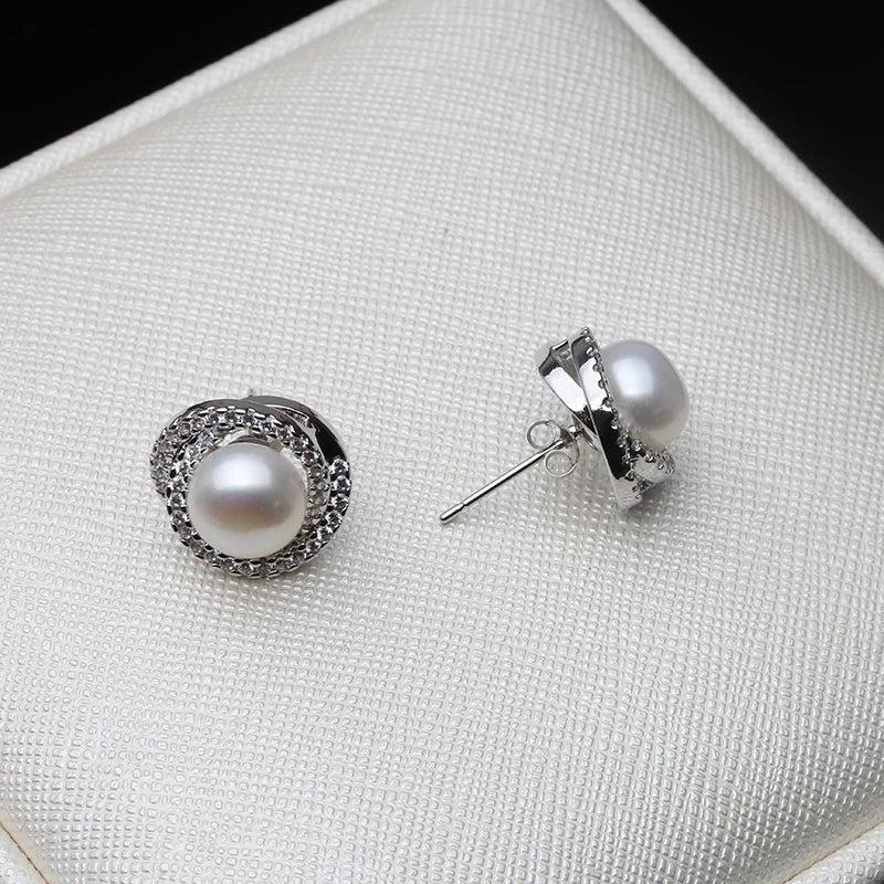 925 Sterling Silver Natural Freshwater Drop Pearl Earrings Jewelry