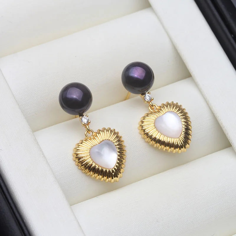 Genuine Fresh water Stud Earrings with Pearls Woman,Natural Heart Pearl Earrings Jewelry
