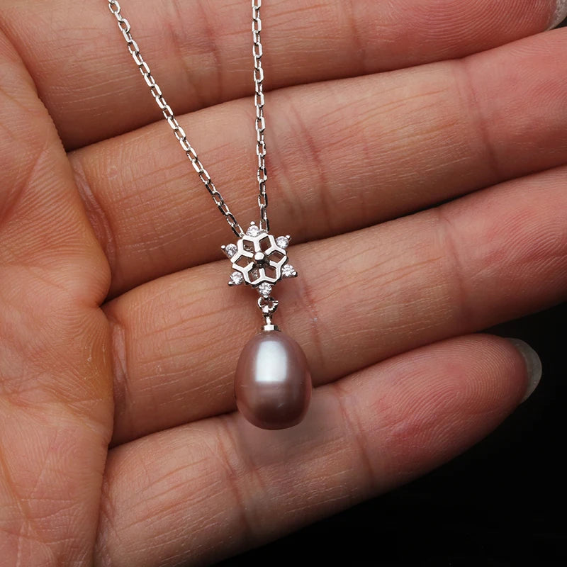 Real Freshwater Natural Pearl Pendant Snow 925 Sterling Silver Pendant Necklace Chain 45cm