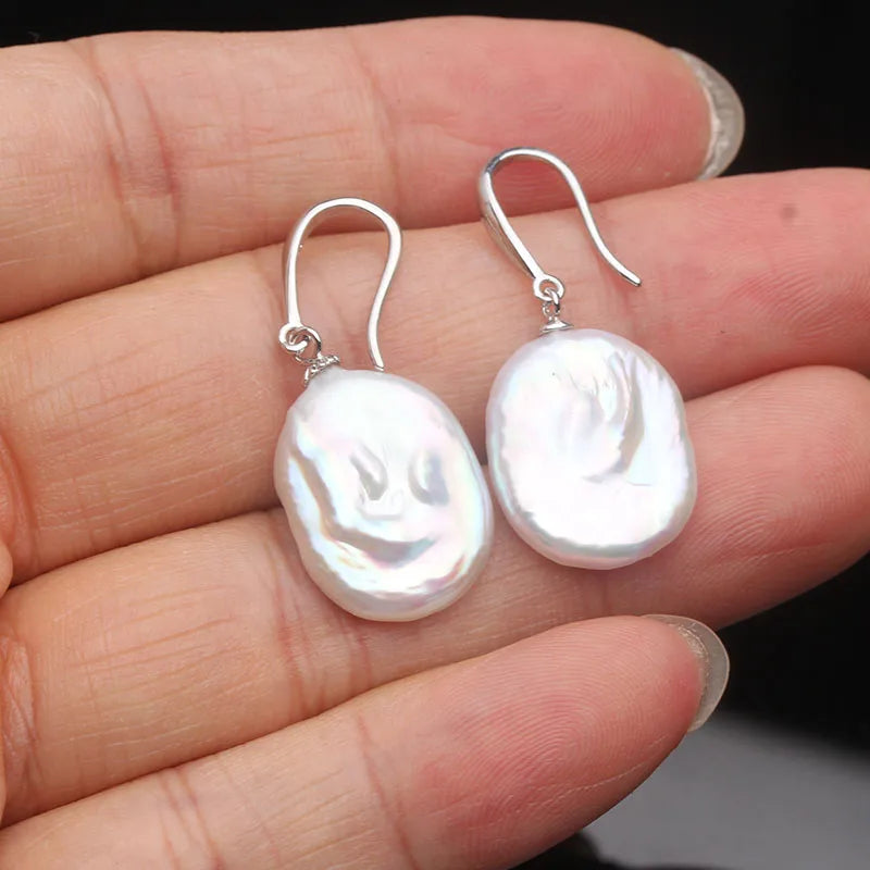 Big Natural Baroque Pearl Earrings Women,925 Silver Freshwater Pearl Dangle Earring