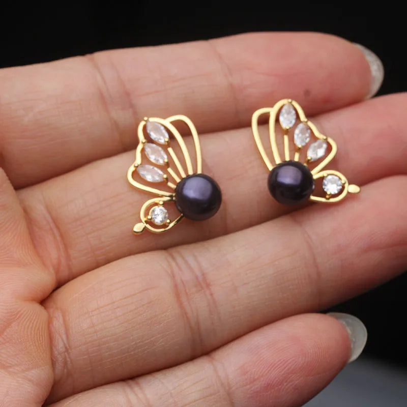 Genuine Freshwater Pearl Earrings For Women,Trendy Cultured Jewelry Stud Earrings