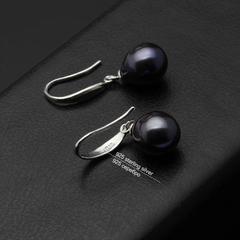 Real Freshwater Gray Pearl Earrings 925 Silver Black Natural Pearl Earring