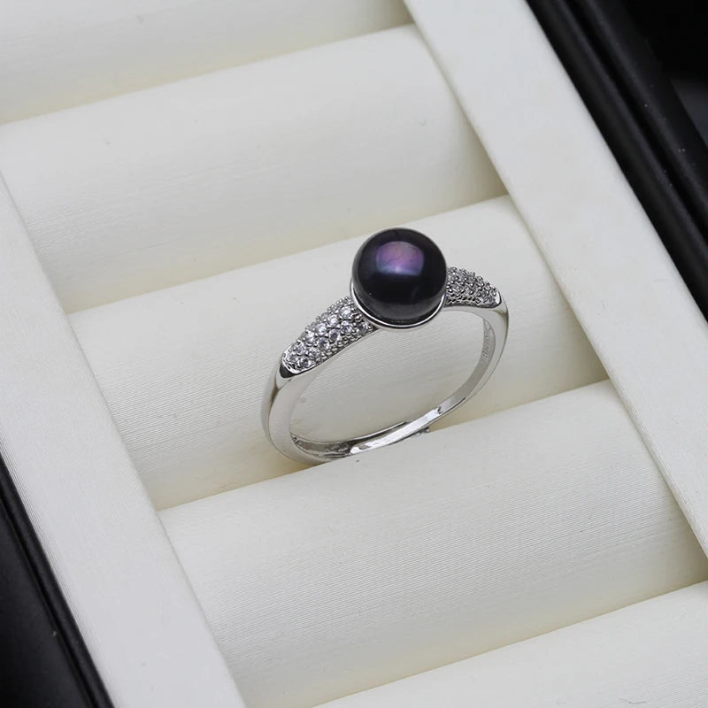 Real Natural Freshwater Pearl Rings,White Sterling Silver Pearl Ring Adjustable