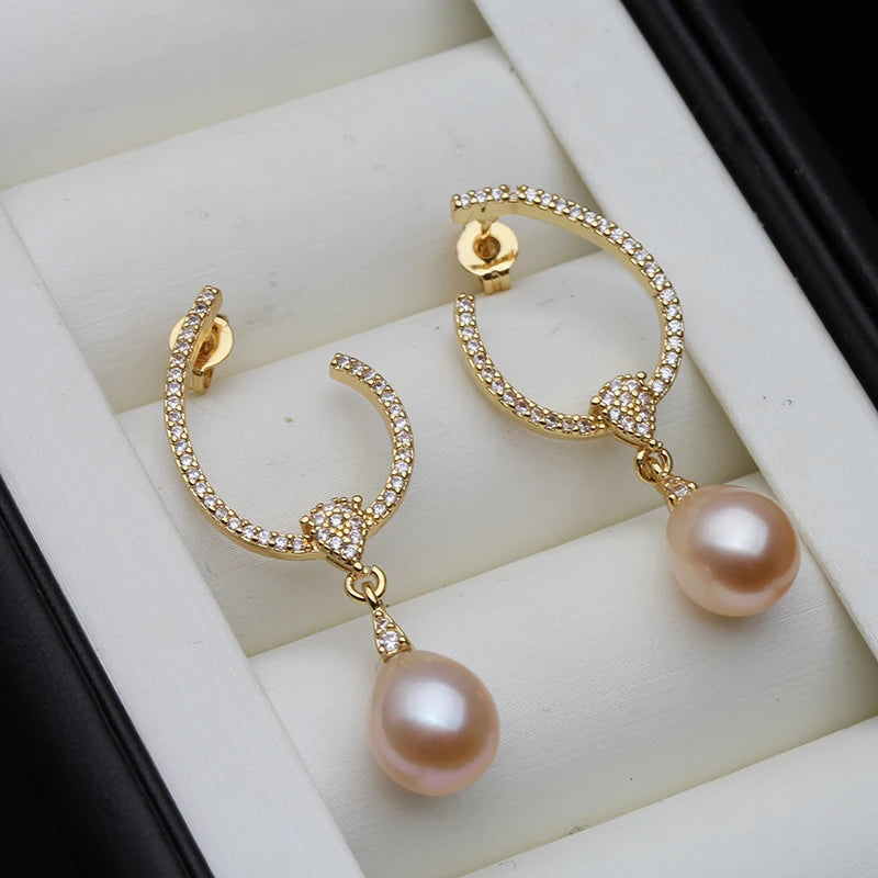 Genuine Natural Freshwater Long Pearl Earrings,Gold Palted Hanging White Pearl Earrings