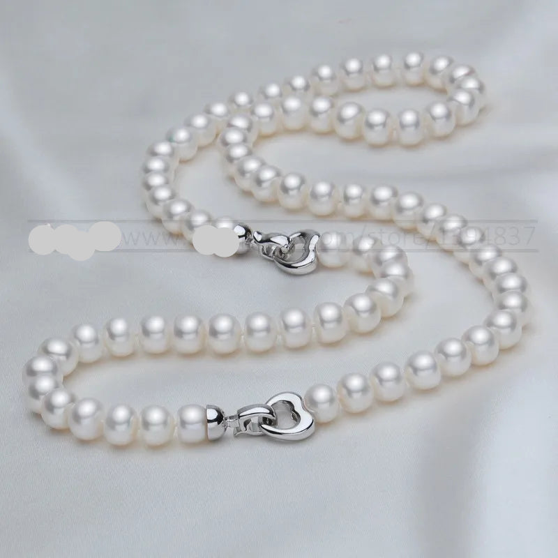 Natural Freshwater Pearl Necklace Bracelet Set,white 925 Silver Pearl Set