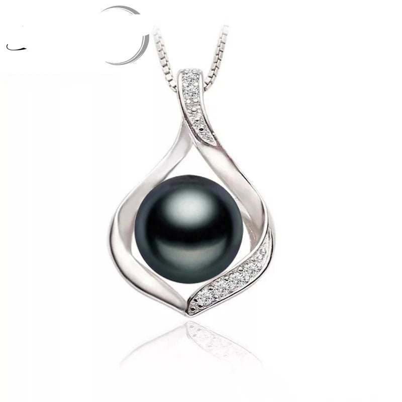 Real Natural Freshwater Black Pearl Pendant Jewelry ,Cute 925 Silver Pearl Necklace