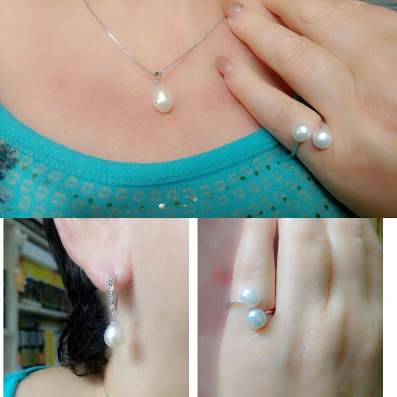 Pearl Set With Pearl Earrings And Necklace,925 Silver Natural Pearls Jewellery Set