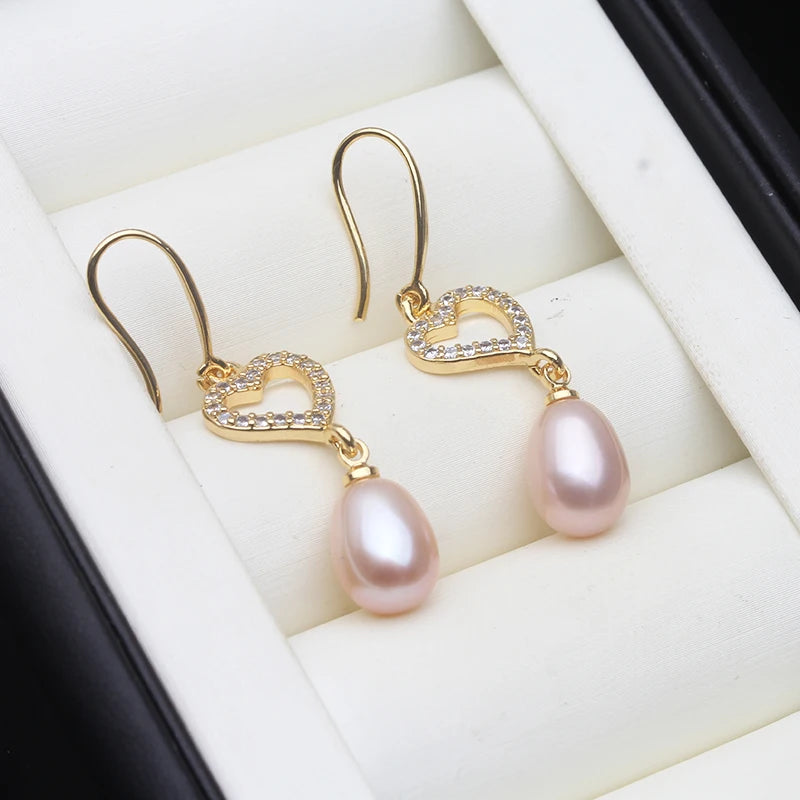 Real Freshwater Pearl Dangle Earrings For Women,Vintage Gold Plated Pearl Stud Earring