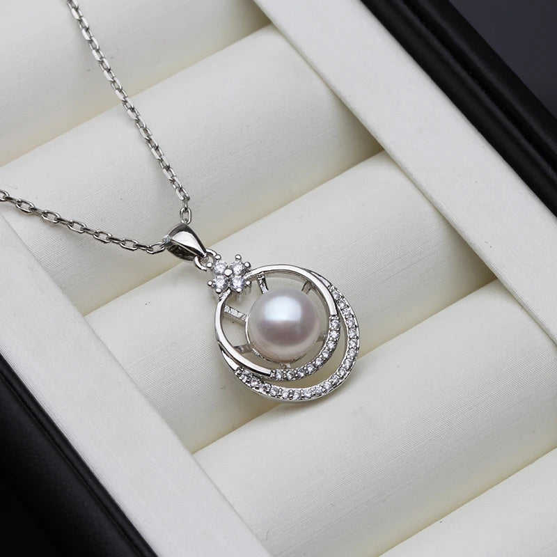 Real 925 Silverpearl Pendant On The Neck Women,Cultured Natural Fresh Water Pearl Pendant