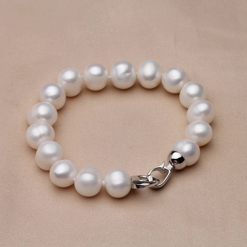 100% Real Natural Near Round Pearl Bracelet for Women, Freshwater Pearl