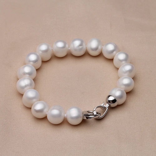 100% Real Natural Near Round Pearl Bracelet for Women, Freshwater Pearl