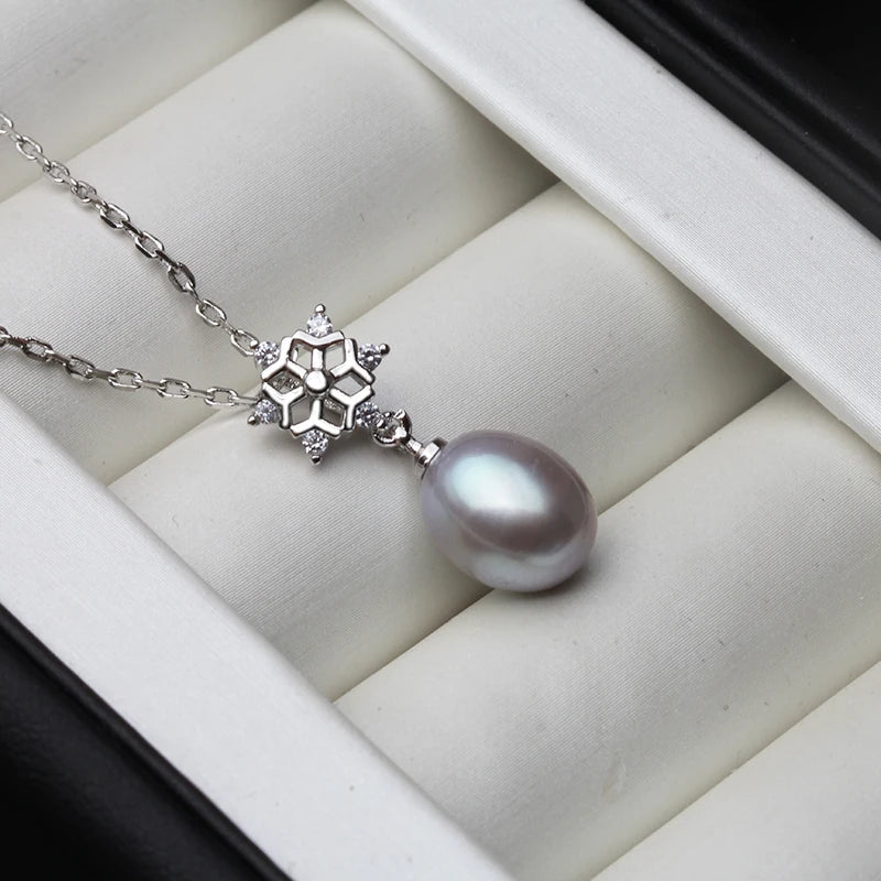 Real Freshwater Natural Pearl Pendant Snow 925 Sterling Silver Pendant Necklace Chain 45cm