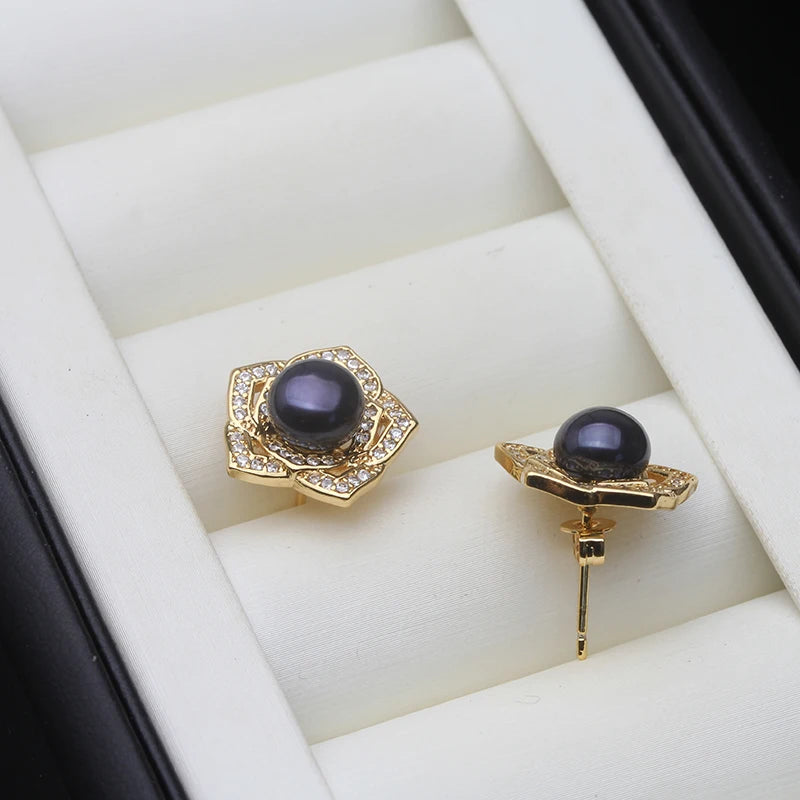 Real Cultured Freshwater Pearl Earring for Women,Wedding Cute Gold Plated