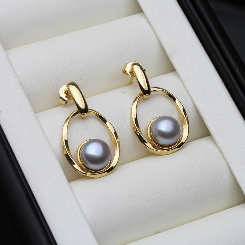 Genuine Freshwater Black Pearl Earrings Stud Earrings