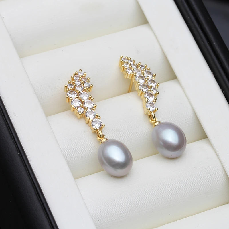 Cultured Natural Pearl Earrings ,Gold Plated Pearl Earrings Mother