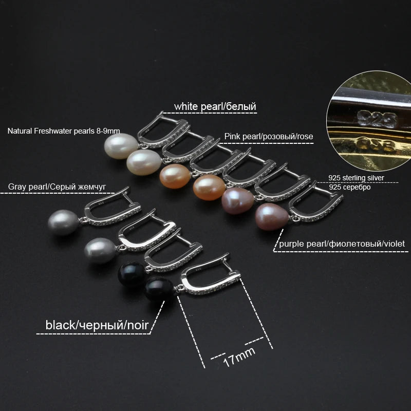 Real freshwater grey pearl earrings,classic 925 sterling silver earrings