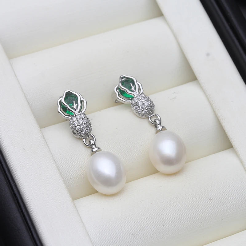 Beautiful Natural Freshwater Pearl Earrings For Women,Cute White 925 Silver Pearl Drop Earring