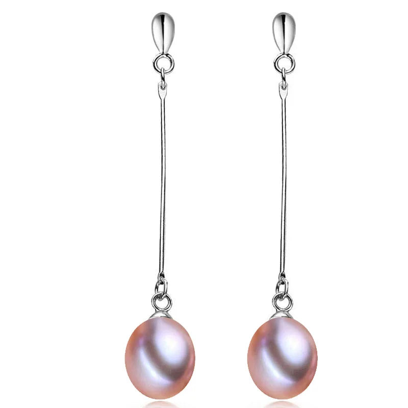 Trendy Natural Freshwater Long Pearl Earrings White Bridal 925 Silver Earring Jewelry