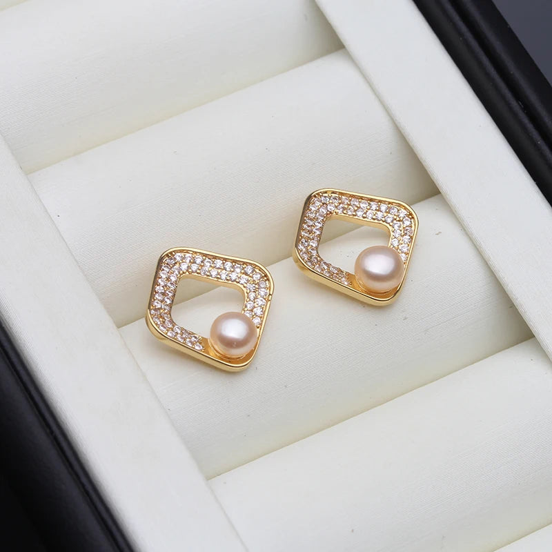 Real Cultured Freshwater Pearl Earrings For Women,Gold Plated Small Pearl Stud Earring