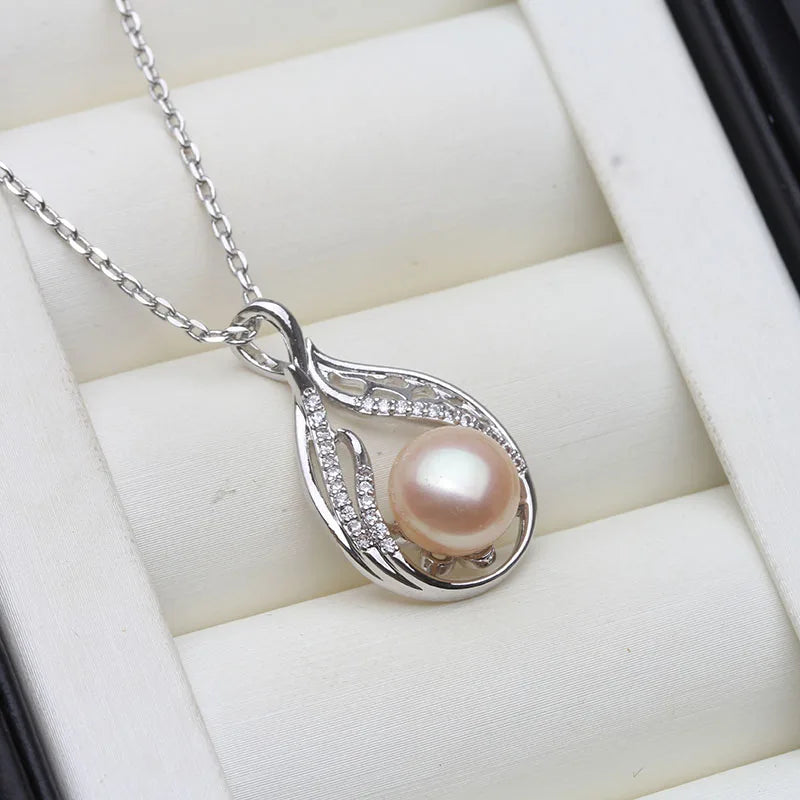 Real Natural Cultured Pearl Pendant Silver For Women,White Fresh water 925 Pearl Pendant