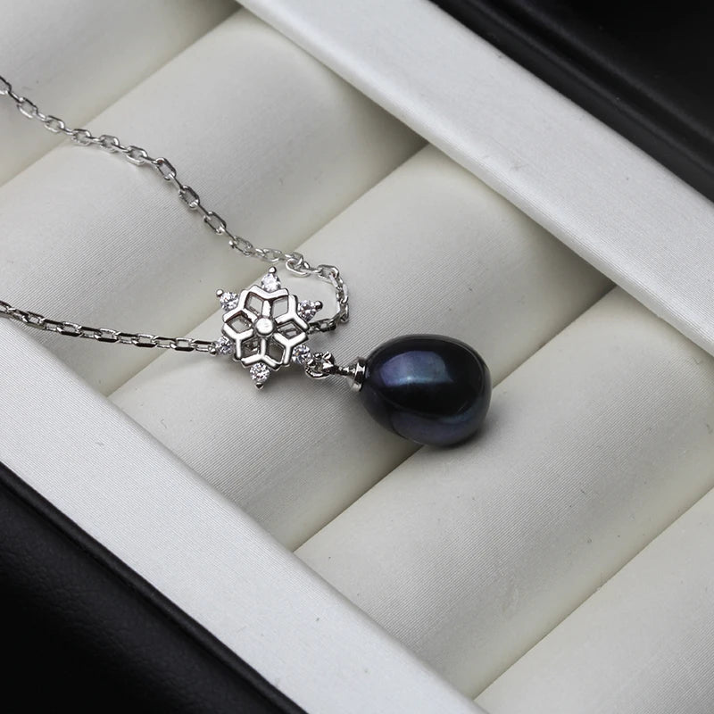 Real Freshwater Natural Pearl Pendant Snow 925 Sterling Silver Pendant Necklace Chain 45cm