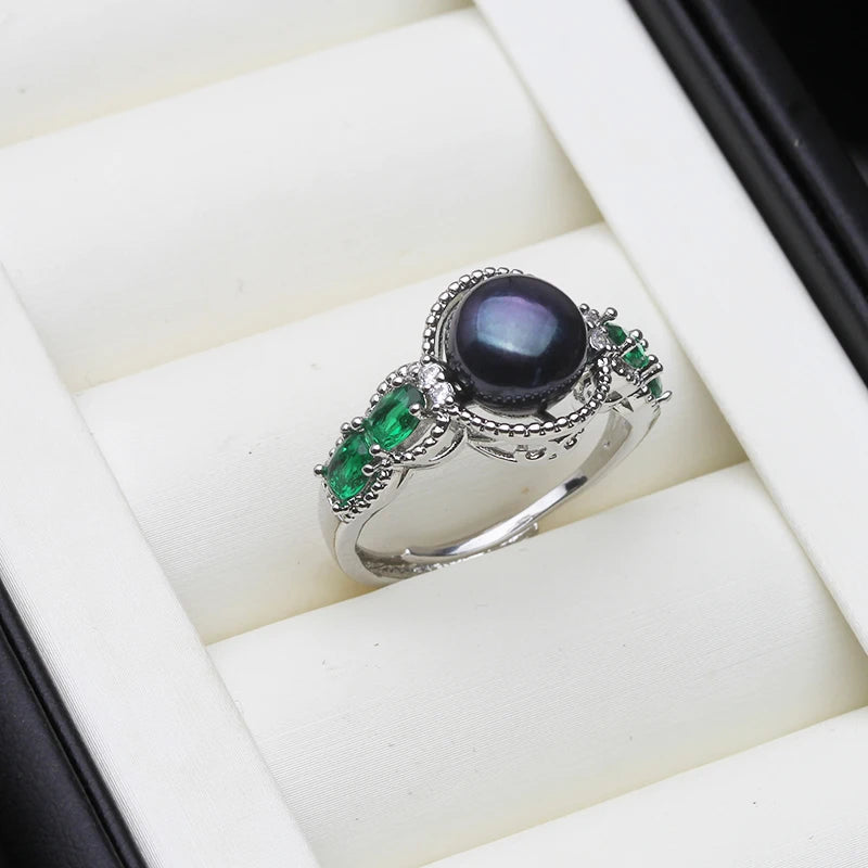 Real Natural Freshwater Pearl Ring for Women,925 Silver Pearl Rings Adjustable