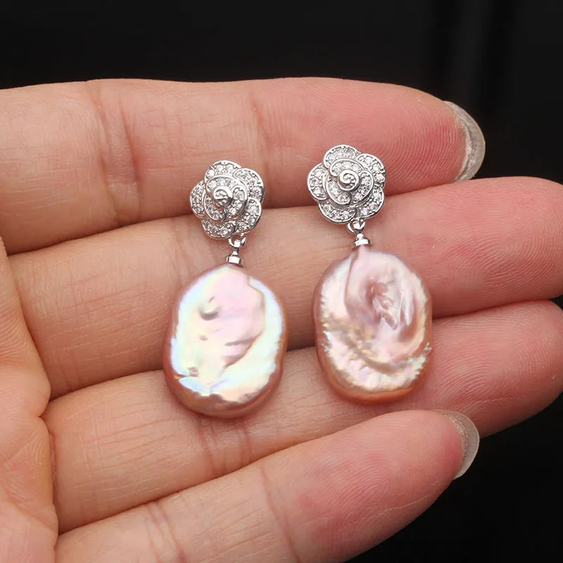 Real Beautiful Baroque Pearl Earrings 925 Silver Natural Pearl Drop Earring