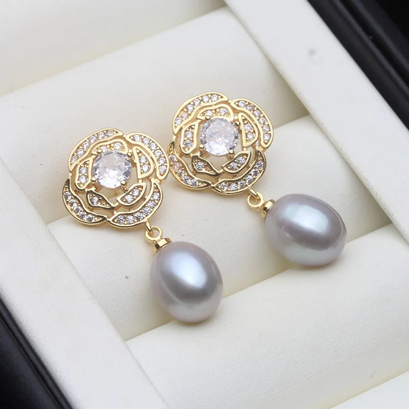 Genuine Freshwater Pearl Drop Earrings,Natural Dangle Pearl Earrings