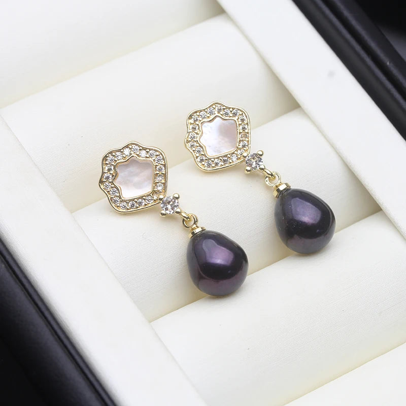 Real Natural Freshwater White Pearl Earrings Jewlery  925 Silver Stud Earrings