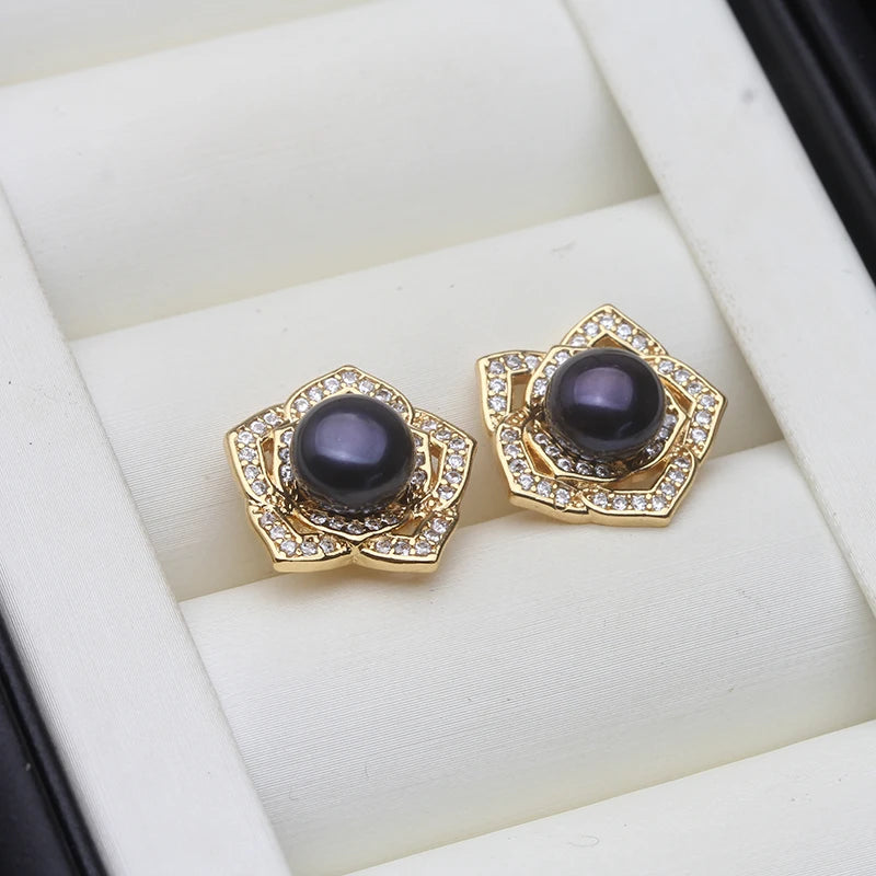 Real Cultured Freshwater Pearl Earring for Women,Wedding Cute Gold Plated