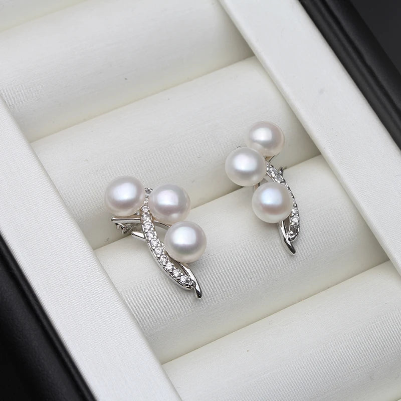 Real Natural Freshwater Pearl Earring925 Sterling Silver Stud Earrings Pearl Fine Jewelry
