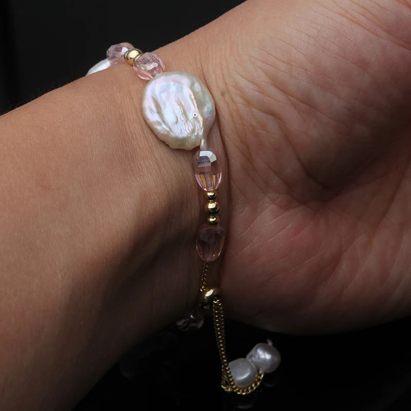 Freshwater Large Thread For Pearl Bracelet Women,Vintage Wide Pearl Jewelry Bracelet Adjustable