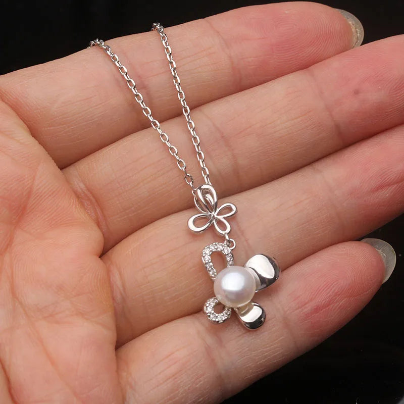 Real Natural Cultured White Pearl NecklacesFreshwater 925 Silver Pearl Pendant